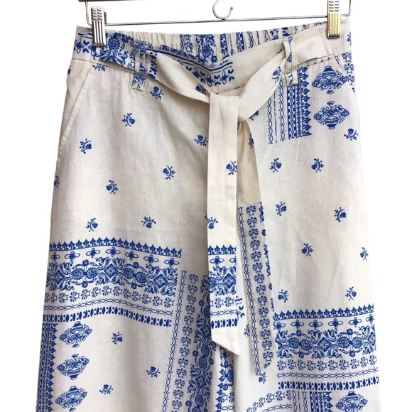 Joie Boho Pattern Linen Blend Wide Leg Cropped Pants - Picture 3 of 5